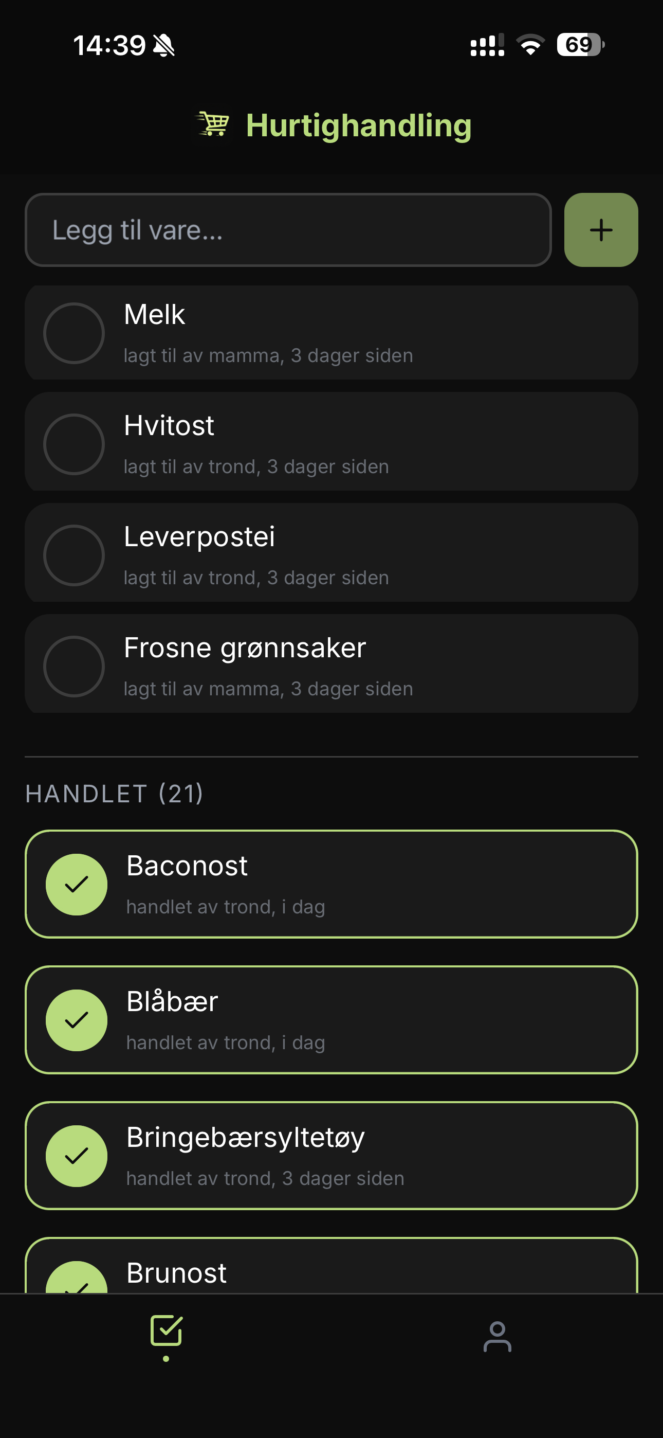 Hurtighandling app screenshot